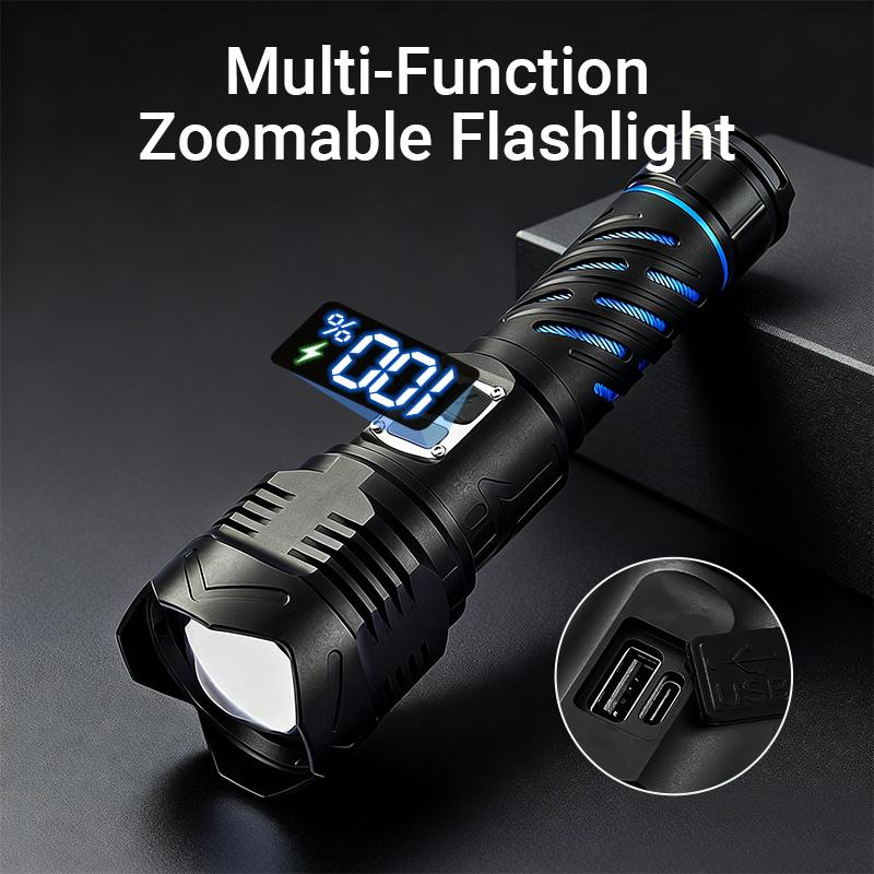 Rechargeable Super Bright Tactical Flashlight – High Lumens Zoomable LED Torch, 5 Modes, Waterproof IPX7, USB-C Rechargeable, Durable Outdoor Camping & Home Emergency Light