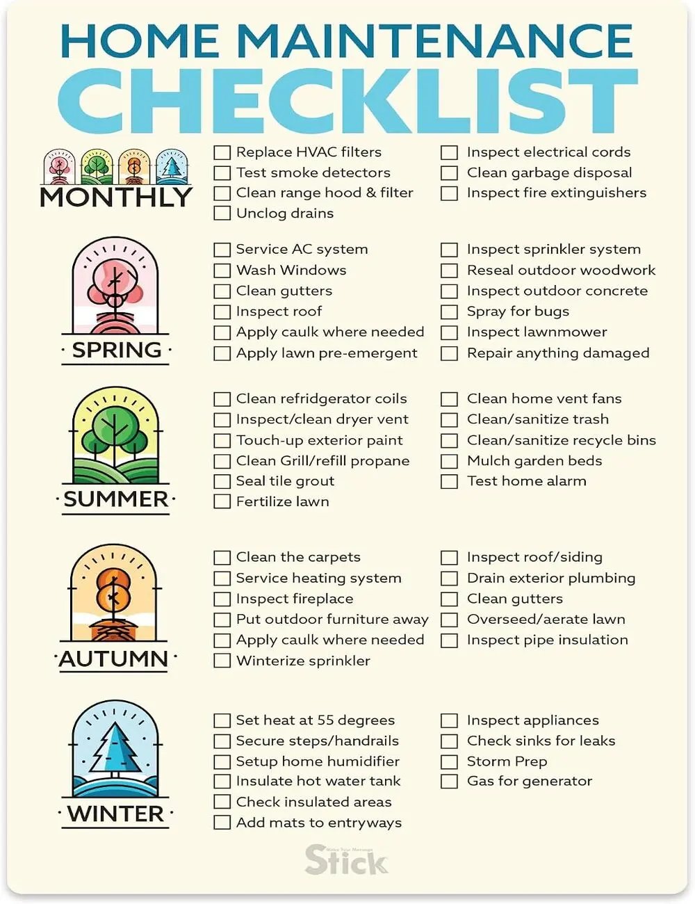 Magnetic Home Maintenance Checklist, Monthly Home Maintenance Planner, Seasonal Home Care Checklist, Household Upkeep Schedule, Home Maintenance Organizer, House Cleaning and Maintenance Planner, Homeowner Checklist, Fridge Magnetic Planner