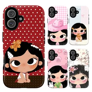 Cute Cartoon Girl Phone Case – Kawaii Big Eyes Character Design with Polka Dot & Pastel Patterns, Sweet Girly Aesthetic, Adorable Gift for Her, Fits iPhone 17, 16, 15, 14, 13, 12, 11, XS & Samsung Galaxy S21–S25