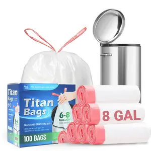 Titan Bags 8 Gallon Trash Bags with Strong Drawstring - 100 Count Durable & Reliable for Home & Office Use 6-8 Gallon Capacity