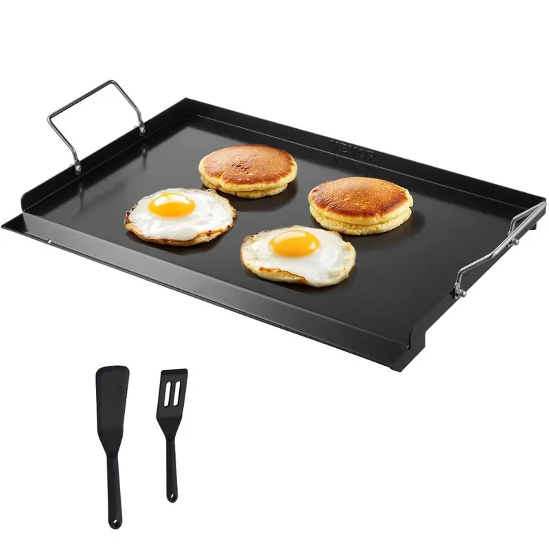 【Fallpicks】VEVOR Carbon Steel Portable Outdoor Griddle, 24x16 in Large Gas-Compatible Flat Top Rectangular Plate, Teppanyaki Cookware with Handle for Family Campfire, BBQ Parties, 24X16 Inch