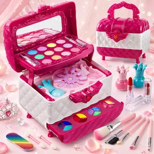 Washable Makeup Case Toy for Girls – Real Play Cosmetics with Drawer Design, Safe & Non-Toxic Makeup, Perfect Christmas Gift