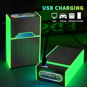 1 Pcs Creative Luminous CigaretteCase with USB Rechargeable Lighter - Odor-Proof & Moisture-Proof Night Light, 20pc Capacity Holder, USB-Powered Ignition, Durable & Stylish Gift - Ideal for Nighttime Use & Outdoor Activities