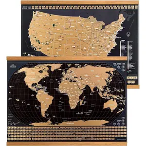 2 x 24"  Poster Hanger Frames + 2 x 24x17 Scratch Off Maps: 1 U.S. Map and 1 World Map - Deluxe Edition