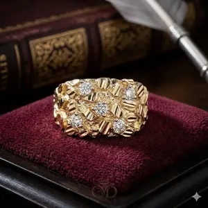 Ins Fashion Golden Brick Ring | 14k Gold Plated Nugget Ring