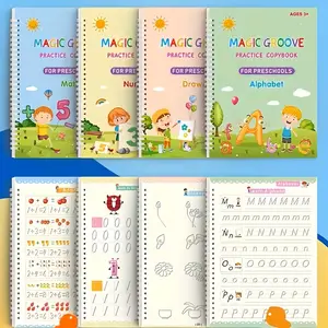4 Magic Grooved Writing Practice Books for Kids Age 3-5 - Reusable Grooved Writing Books for Toddlers - Handwriting Practice - Preschool Tracing Books - Easter Basket Stuffers