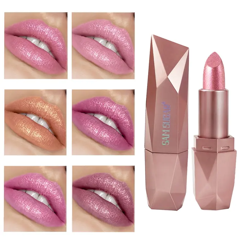 Metallic Shine Glitter Lipstick, 3D Metallic Finish, Nourishing, Velvet Highly Pigmented, No Grainy Feeling, Soft, Waterproof, Smudgeproof, Shimmer Lipgloss