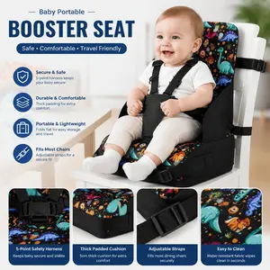 Portable Foldable Child Seat Booster Cushion, Baby Mealtime High Chair Pad, Kids Furniture Accessory, Convenient and Easy to Use