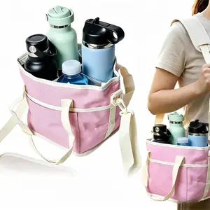 Insulated 4-Compartment Family Size Drink Carrier Bag with Adjustable Strap, Leakproof Tumbler Holder for 2026 Cups, Water Bottle Tote for Travel, Hiking, Outdoor Use - Kitchenware Drinkware Accessory