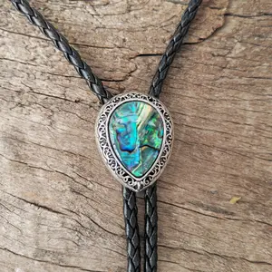 Heart Shape Abalone Shell Bola Bolo Tie Wedding Necklace for Men Women - Western Necktie