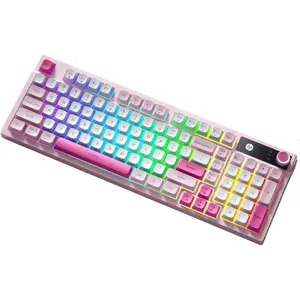 HP K500F Wireless RGB Keyboard, Tri-Mode (2.4G/BT/Wired), 99 Keys Membrane Keyboard with Volume Knob, Adjustable RGB Breathing Light, Round Keycaps, Windows Compatible, Pink
