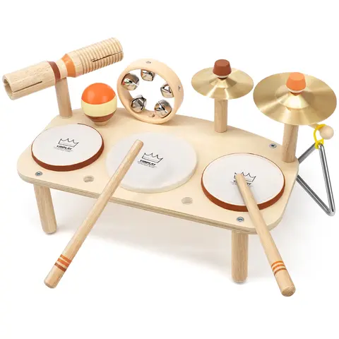 Joyreal Drum Set Toys for Kids, Wooden Musical Instruments Toys Set for Kids, Montessori Toys for Toddler, Christmas Birthday Presents，#backtoschool
