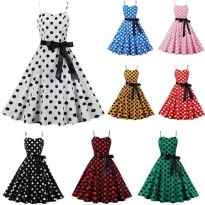 New Women's Clothing Retro Pendulum Lace-Up Polka Dot Digital Printing Suspender Dress Casual Crewneck Sleeveless Machine Washable