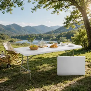 Sweetcrispy 4/6/8FT Folding Table – Heavy Duty Portable Utility Table with Handle & Lock, Plastic, White, for Indoor/Outdoor Camping, Picnic, Party & Christmas Gift