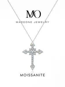 1 Pc Luxury Full Diamond Necklace with 1.0ct Synthetic Moissanite for Women Party Copper Fine Jewelry
