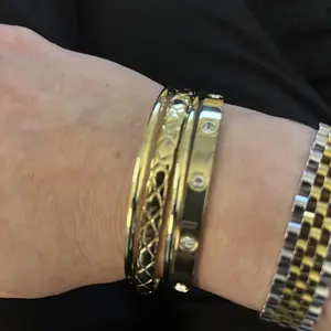 PAVOI Waterproof Love Bangle Bracelets for Women - 14K Gold Plated Hinged Bracelet Dupe with Cubic Zirconia - Stainless Steel Bracelet Stack Trendy Jewelry