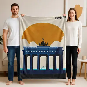1 piece Brandenburg Gate in Berlin with sunset scenery themed flannel blanket - All-season flannel blanket, suitable for sofas and beds, super soft and comfortable, modern design, digitally printed pattern, 100% polyester material, machine