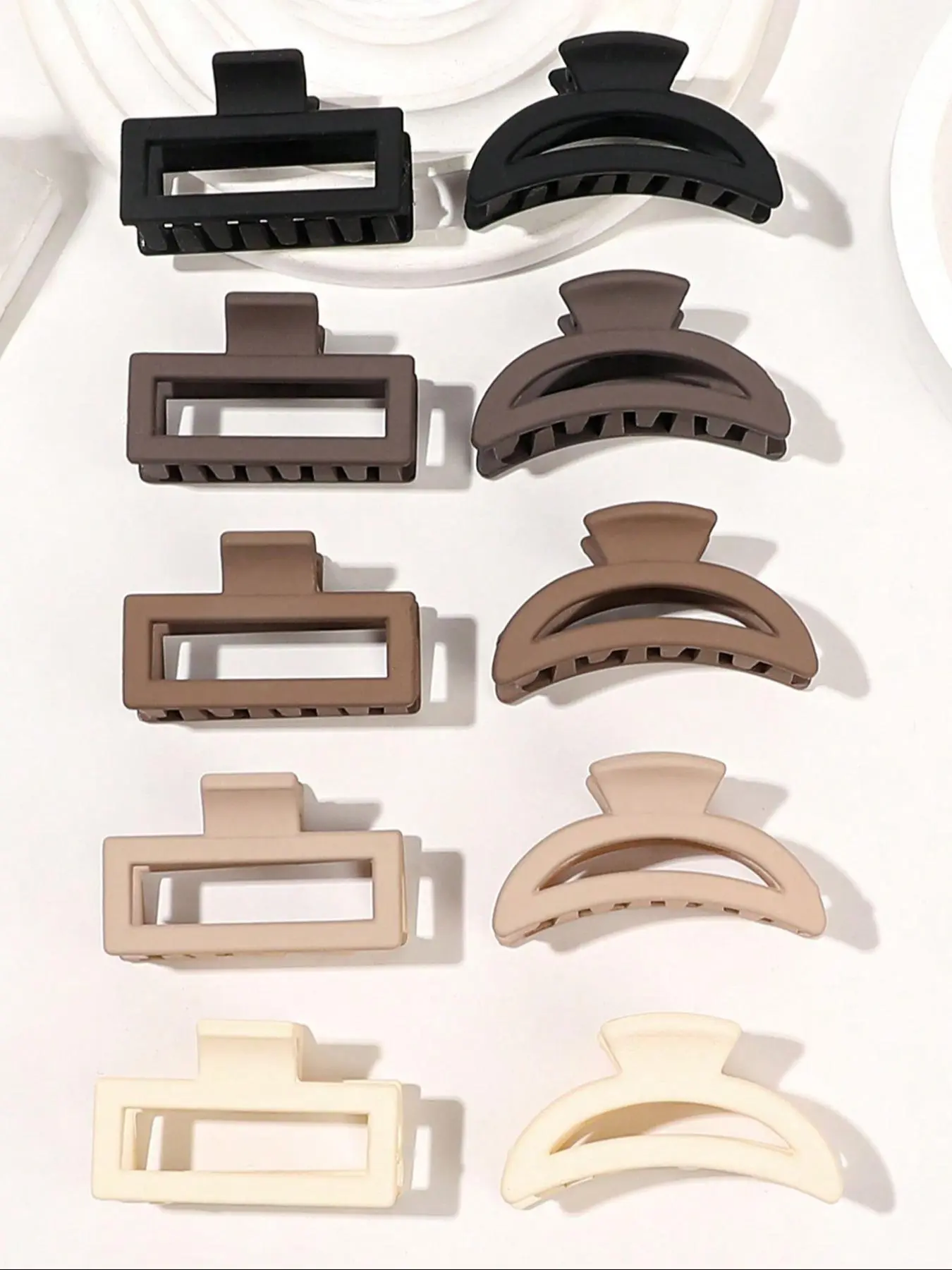 10pcs-Milk-Coffee-Color-Hollow-Square-Crescent-Moon-Hair-Clips-Simple-Casual-Hair-Accessories-For-Half-Ponytail-Matte-Finish-Hair-Claws-Hair-Grabbers-Hairpins-Hair Styling Clips