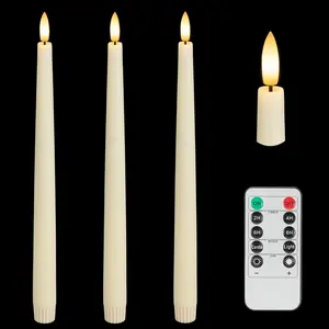 Flameless Taper Candles with  Wick, 11.4" Real Wax LED Candles with Remote and Timer, 3 Pack Flickering Candlesticks  Operated ()
