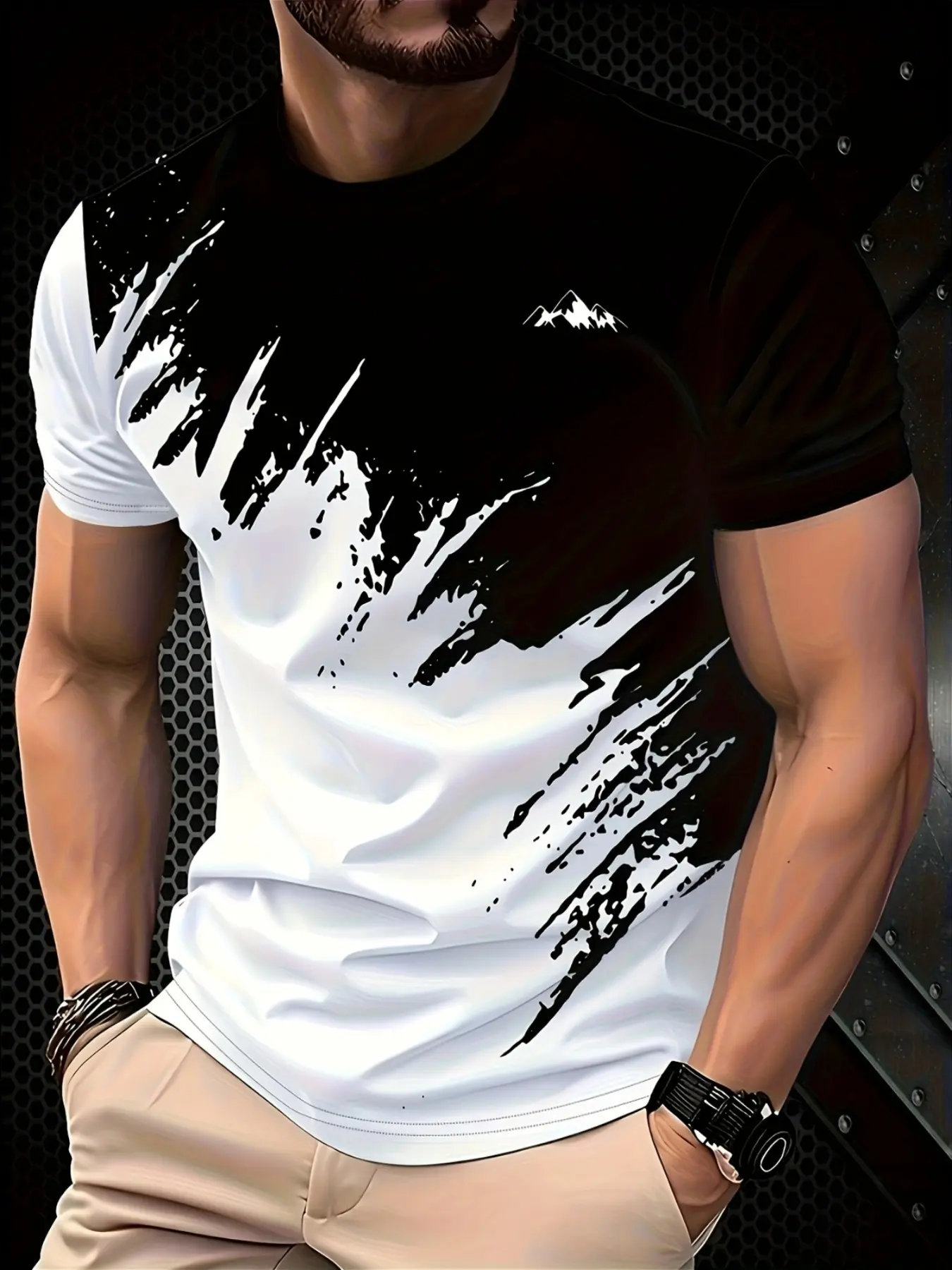 Men's Fashion Casual Streetwear Menswear Digital Printed Short Sleeve Round Neck T-Shirt Casual Summer Tee