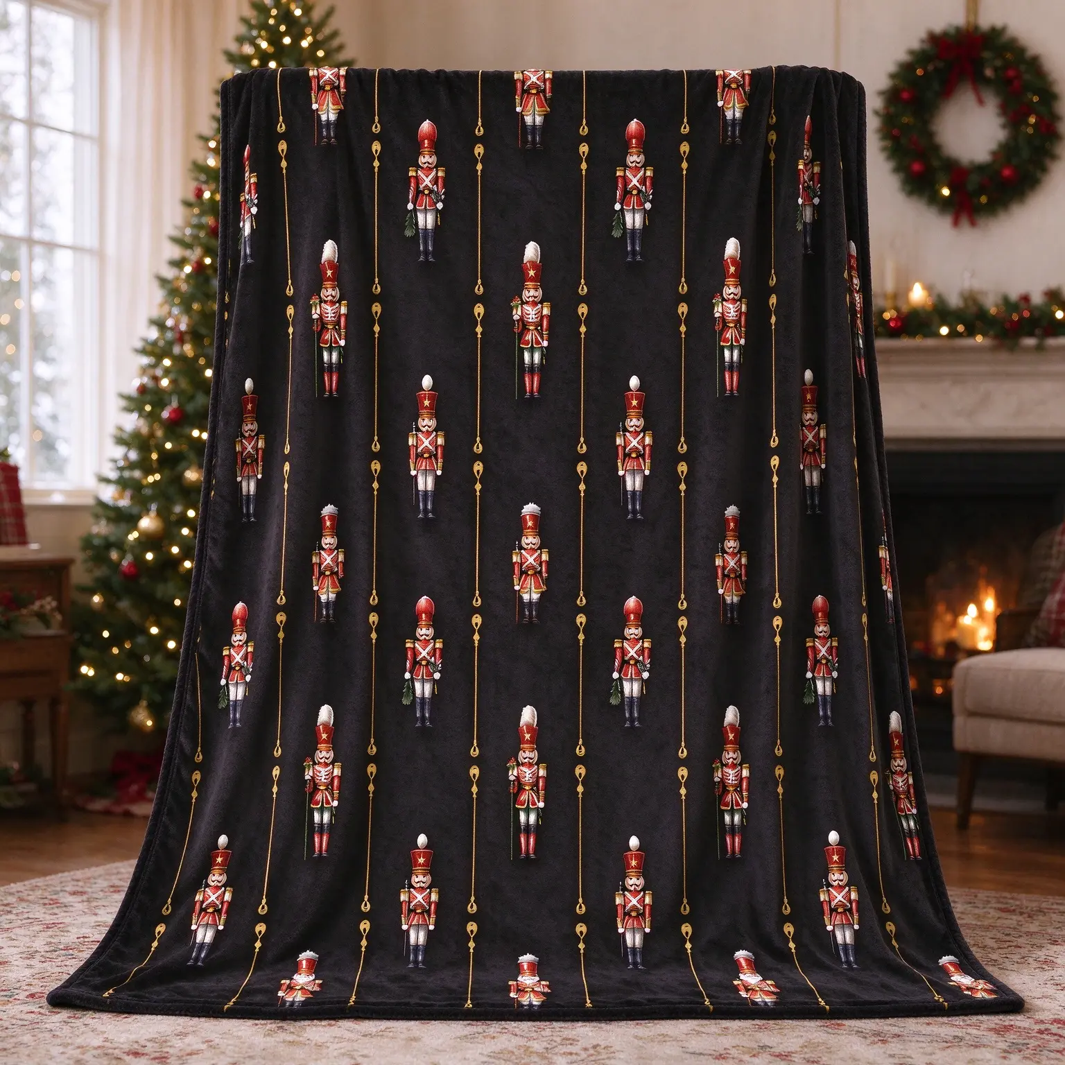 Black Nutcracker Christmas Fleece Throw Blanket, Soft Cozy Lightweight Plush Blanket, Holiday Decor Throw for Couch Bed Sofa, Xmas Winter Home Decor Gift for Family Friends