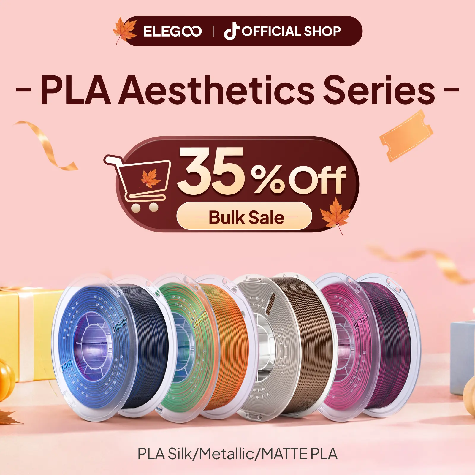 ELEGOO PLA Aesthetics Series Filament 1KG for 3D Printer, Plastic Spool, PLA/PLA+/PLA MATTE/Silk PLA