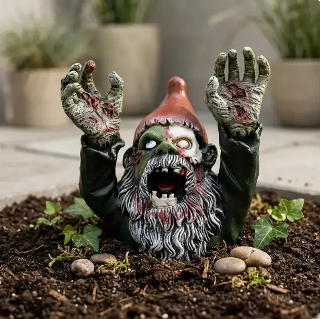 Zombie Gnome-Santa Duo  Sculpture, Creepy Halloween-Undead Christmas Spooky Home &   Statue garden decor supply funny decoration