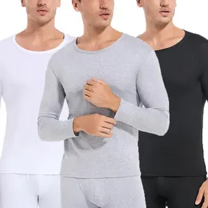 Menswear Thermal Underwear Set Breathable Comfortable Lightweight Fleece Lined Polyester Spandex Knitted Fabrics Winter Activewear Casual Wear Pajamas Plain Stretch Crewneck