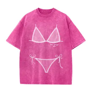 Women's Washed Graphic T-Shirt - Last Splash Seashells and Wedding Bells Print, Bikini Body Illusion Design, Summer Vacation Coverup