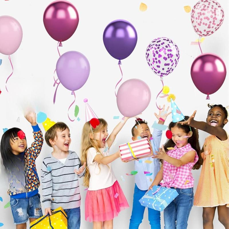 [New Deal] 50PCS 12 Inch Pink Purple Balloons: Metallic & Confetti, Party Balloons for Birthday, Wedding, Baby Shower, Unisex Adults & Children