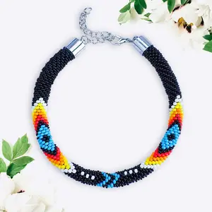 Beaded Pattern Crochet Bracelet - Unique Bohemian Ethnic Wrist Cuff Gift for Her