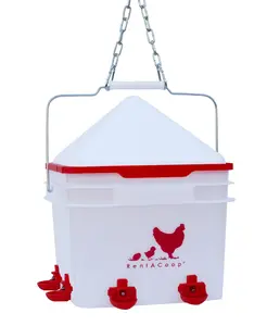 2 Gallon BPA-Free Plastic Bucket Chicken Waterer Set with 4 Horizontal Nipples - Corner Placement