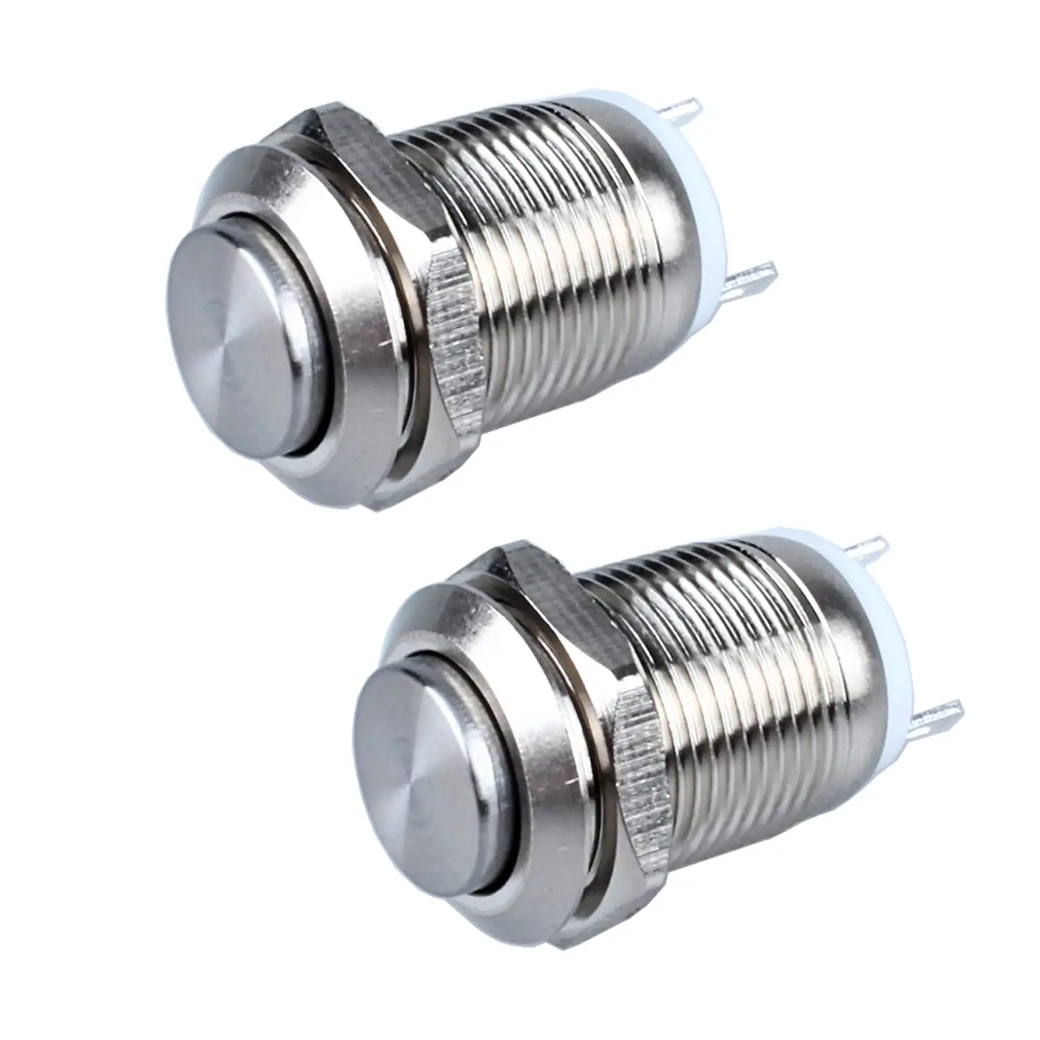 2-Pack 12mm Momentary Metal  Push Button  Raised  Plug-in Terminals 1/2" Mounting Hole 12V 24V 36V 110V 250V 2A 1NO