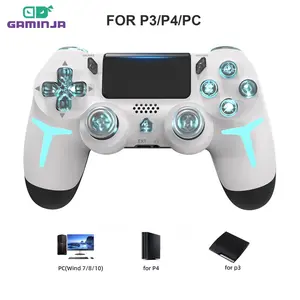 GAMINJA Wireless Game Controller For PS4 PS3 Console Computer PC RGB Light LED Bluetooth Gamepad 6-axis Gyroscope Dual Vibration