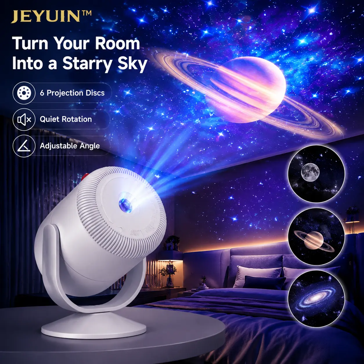 Galaxy Star Projector Night Light, 6 Interchangeable Projection Discs, Rotating Starry‑Sky Lamp, Ceiling & Wall Space Projection, Decor Lamp for Kids & Teen Bedrooms, Ideal Holiday & Birthday Gift