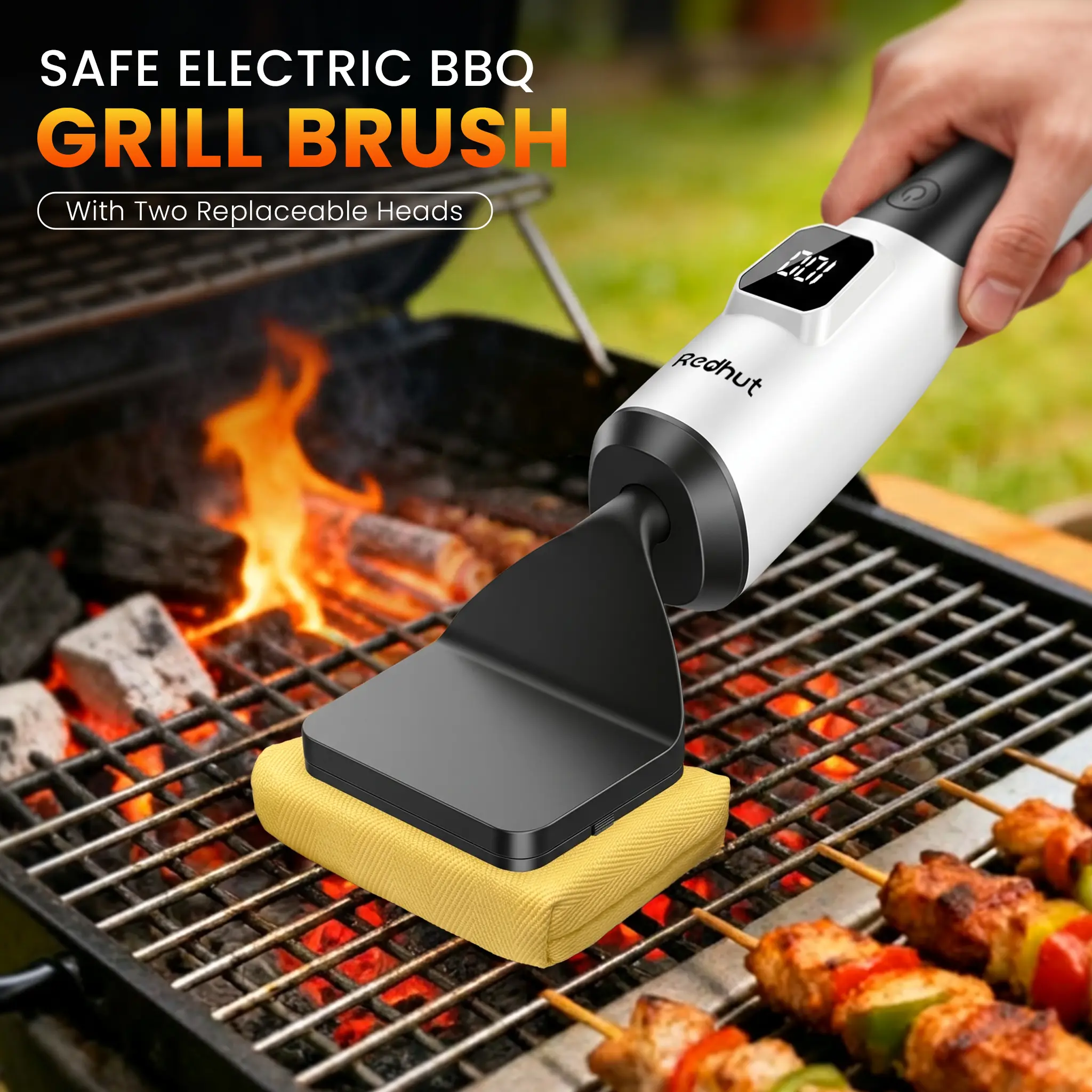 Redhut Rechargeable Cordless Electric Grill Brush Cleaner - 2 Accessories (Fireproof Cloth, Shed-Free Steel Wool), 240-Min Runtime, High-Frequency Vibration - For Gas/Charcoal/Smoker Grates, Camping, BBQ Gatherings, 2026