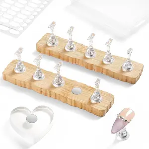 Nail Stand for Press On Nails Art Display Practice 2 Sets, 1 Heart Shaped Acrylic Magnetic Nail Stands, Fake Nail Holder Tips With 200 PCS Double-Sided Tape, Nail Kit Home DIY Salon Supplies