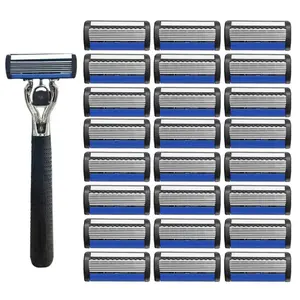 Men's Manual Razor Set, 1 Handle + 24 Blades, Safety Razor with 7-Layer Stainless Steel Shaving Blades, Non-Slip Handle, Replaceable Razor Heads, Shaving Tools Gift Set, Men's Festival Gift