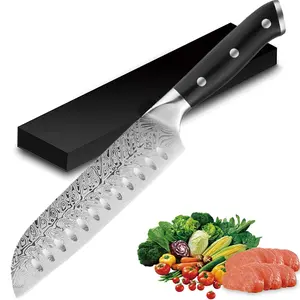 Professional Damascus Laser Pattern Kitchen Knife, High-Quality Stainless Steel Japanese Triple Edge Blade, Sharp Meat & Vegetable Cutter