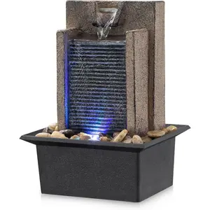 Tabletop Fountain Relaxing Tabletop Waterfall Fountain with  River Rocks & Color-Changing LED Lights - Indoor Zen Office/ Decor Water Feature, 6.3"x 5.12"x 8.66"