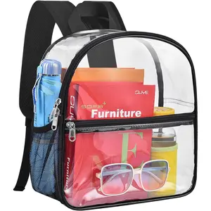 Clear Backpack Stadium Approved 12x12x6 with Reinforced and   Straps, Small Clear Bag for Schools, Concerts, Work, Festivals and Sporting Events - Black