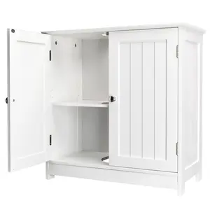 Bathroom Sink Cabinet White Storage Furniture with 2 Slatted Doors and Shelves, Under Sink Organizer Waterproof for Bathroom Essentials