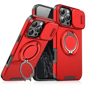 Lingke Shockproof Protective Casing - Compatible with iPhone 17 Pro Max and iPhone 15 Pro, Push Window Stand Smartphone Cellphone Handheld Accessories