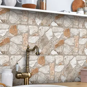 Irregular Stone Brick Self-Adhesive Kitchen Wall Sticker, PVC Waterproof Oilproof Cooktop Decal, Bathroom Tile Renovation, Marble Pattern Sticker