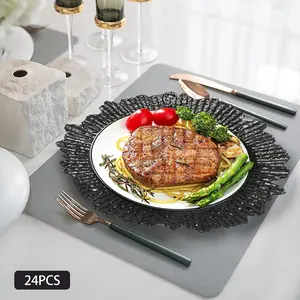 Charger Plates Set, Round Charger Plates, 13'' Reusable Serving Plates Wedding Decorative Chargers Patterned Snack Trays Embossed Dinner Plate for Table Dinner Kitchen Party Decoration (24) Birthday White Silver