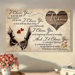 1pc "I Choose You" Romantic Canvas Wall Art - Hand-in-Hand Couple Silhouette with Heartfelt Message, Ideal for Living Room, Bedroom Decor or Home - Perfect Meaningful Gift for Him/Her, Celebrating Love and Togetherness, 2D, Perfect for Room Decor