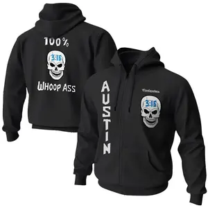 Stone Cold Whoop Ass Black Full Zip Hoodie, WWE Wrestling Jacket, 3:16 Attitude Era Humor, Hardcore Collector Gift, Retro Rattlesnake Streetwear