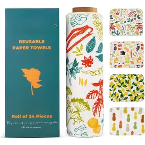 Paper Towels Washable Roll of 24 Paperless Kitchen  Cloth - Super Soft Zero  Paper Towel Replacement