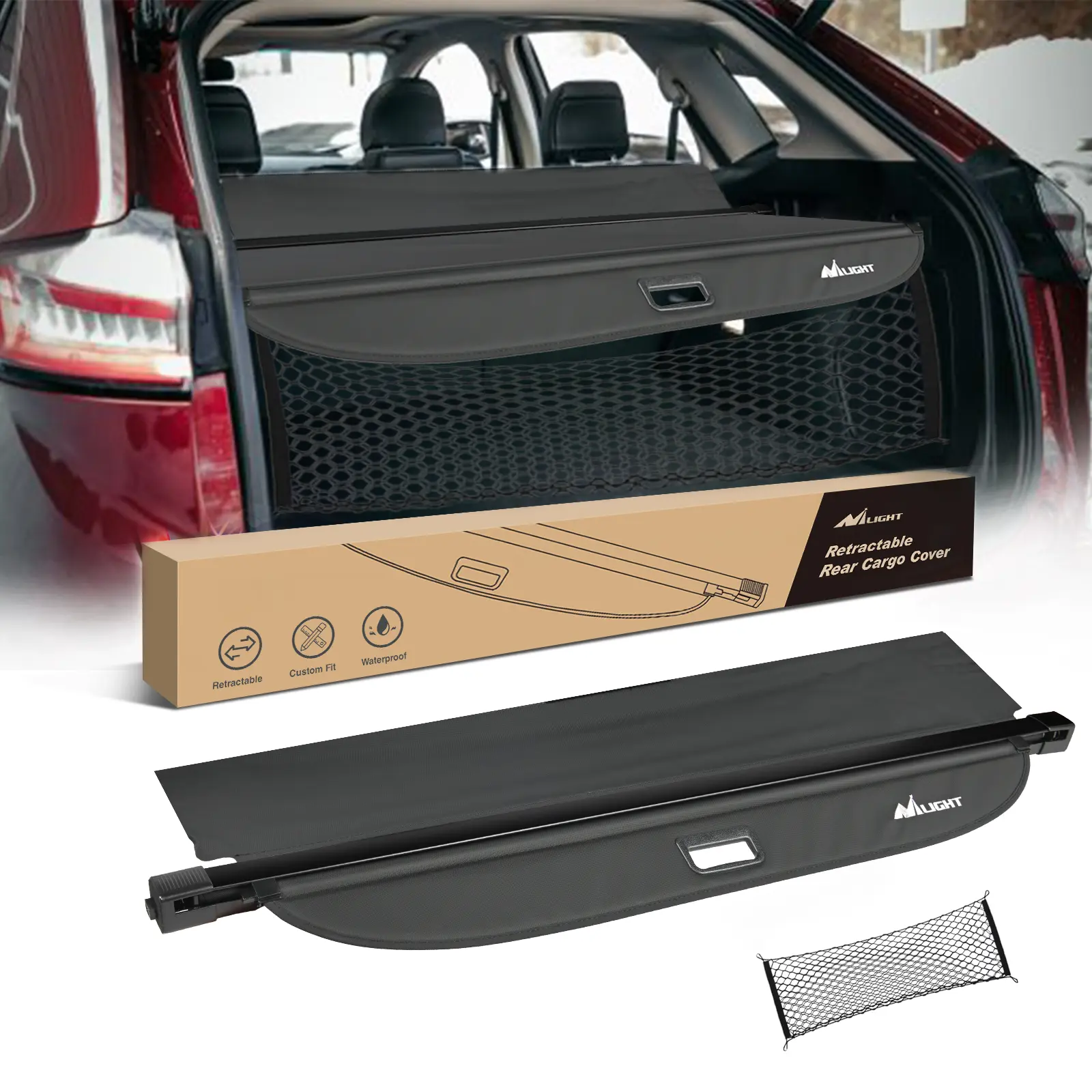 Nilight Custom Fit Retractable Cargo Cover with Portable Handle - Durable Flannel-Metal Privacy Security Shield Shade for Ford Edge 2015-2023, Rear Trunk Storage Net, Car Supplies, SUV Accessories, Driving Automotive Essentials, Accessories For Your Car