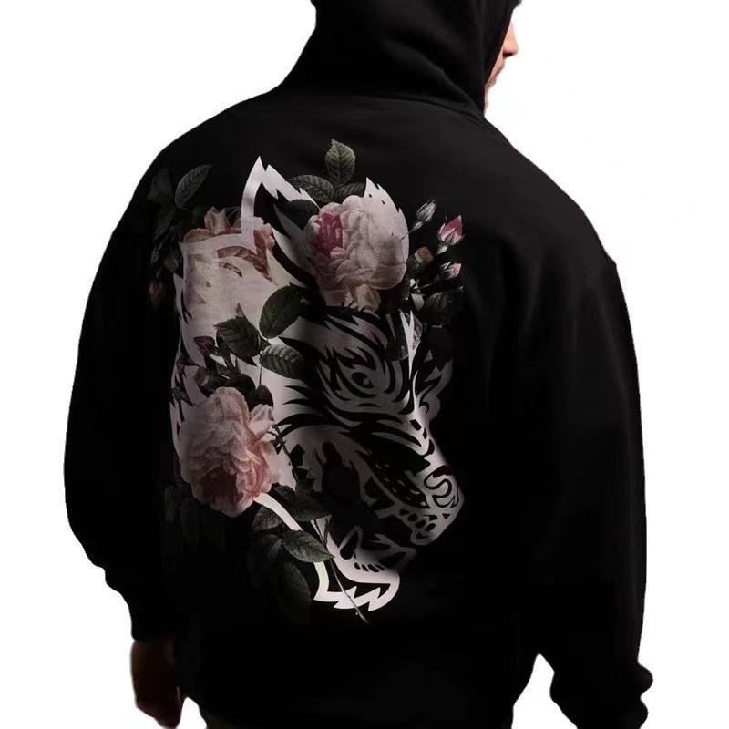Darcsport Wolf Head Rose Terry Sweater Loose Breathable Workout Top